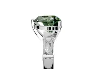 3 Stone Engagement Ring Setting for Fancy Green Heart-Shaped Center with Tapered Baguettes, Plain Band and Prong Head in White Gold
