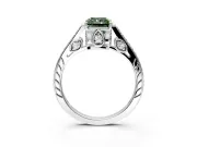 Cathedral Engagement Ring Setting for Fancy Green Radiant Cut Center with Antique-Style Pave Band and Prong Head in Platinum