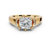 Solitaire Engagement Ring Setting for Cushion Cut Center with Wide Band, Pave Collar and Prong Head in Yellow Gold