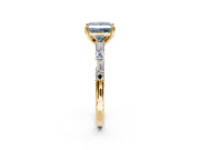 Baguette Engagement Ring Setting for Fancy Blue Princess Cut Center with Alternating Bar-Set Band and Prong Head in Yellow Gold