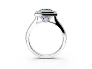 Halo Engagement Ring Setting for Fancy Blue Princess Cut Center with Milgrain Pave Band and Bezel Head in Platinum