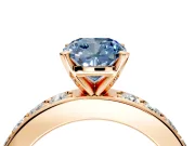 Solitaire Engagement Ring Setting for Fancy Blue Cushion Cut Center with Channel-Set Accents and Prong Head in Rose Gold