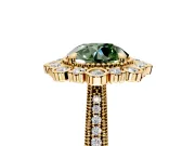 Milgrain Halo Engagement Ring Setting for Fancy Green Round Cut Center with Bezel Point Accents and Prong Head in Yellow Gold