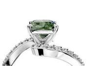 Solitaire Engagement Ring Setting for Fancy Green Cushion Cut Center with Pave Bypass Swirl Band and Prong Head in Platinum