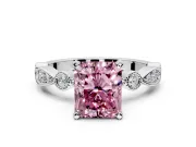 Solitaire Engagement Ring Setting for Fancy Pink Radiant Cut Center with Milgrain Bezel Accents and Prong Head in Platinum
