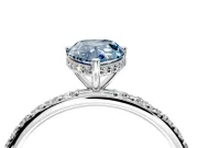 Hidden Halo Engagement Ring Setting for Fancy Blue Pear-Shaped Center with Pave Band and Prong Head in White Gold
