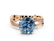 Solitaire Engagement Ring Setting for Fancy Blue Round Cut Center with Pave and Plain Crossover Band and Prong Head in Rose Gold