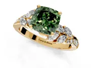 Solitaire Engagement Ring Setting for Fancy Green Cushion Cut Center with Marquise Accent Twist Band and Prong Head in Yellow Gold