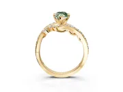 Solitaire Engagement Ring Setting for Fancy Green Marquise Center with Pave Bypass Twist Band and Prong Head in Yellow Gold