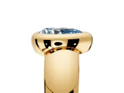Solitaire Engagement Ring Setting for Fancy Blue Pear-Shaped Center with Wide Band and Bezel Head in Yellow Gold
