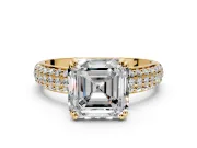 Solitaire Engagement Ring Setting for Asscher Cut Center with Multi-Row Pave Accents and Basket Head in Yellow Gold