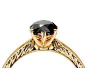 Solitaire Engagement Ring Setting for Fancy Black Marquise Center with Engraved Milgrain Band and Prong Head in Yellow Gold