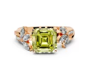 Floral Engagement Ring Setting for Fancy Yellow Asscher Cut Center with Trailing Marquise Accents and Prong Head in Rose Gold