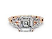 Solitaire Engagement Ring Setting for Asscher Cut Center with Marquise Flower Shoulders and Prong Head in Rose Gold