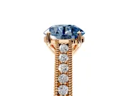 Solitaire Engagement Ring Setting for Fancy Blue Round Cut Center with Engraved Pave Band and Prong Head in Rose Gold