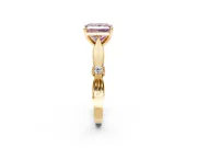 Solitaire Engagement Ring Setting for Fancy Pink Princess Cut Center with Carved Leaf Shoulders and Prong Head in Yellow Gold