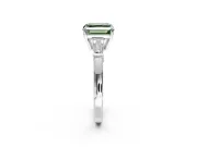 3 Stone Engagement Ring Setting for Fancy Green Asscher Cut Center with Baguette Accents and Prong Head in Sterling Silver