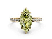 Hidden Halo Engagement Ring Setting for Fancy Yellow Marquise Center with Pave Band and Prong Head in Yellow Gold