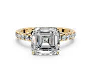Solitaire Engagement Ring Setting for Asscher Cut Center with Large Accent Band and Prong Head in Yellow Gold