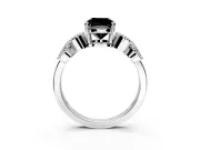 Leaf Engagement Ring Setting for Fancy Black Cushion Cut Center with Milgrain Accent Band and Prong Head in Platinum