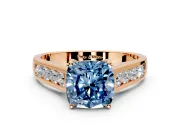 Solitaire Engagement Ring Setting for Fancy Blue Cushion Cut Center with Round Cut Channel Band and Prong Head in Rose Gold
