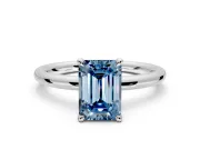 Hidden Halo Engagement Ring Setting for Fancy Blue Emerald Cut Center with Thin Rounded Band and Prong Head in Platinum