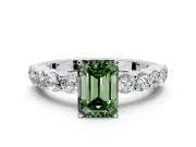 Shared-Prong Engagement Ring Setting for Fancy Green Emerald Cut Center with Graduated Accents and Prong Head in Sterling Silver