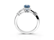 Bar-Set Engagement Ring Setting for Fancy Blue Emerald Cut Center with Tapered Baguette Accents and Prong Head in White Gold