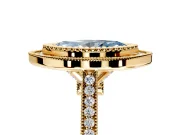 Halo Engagement Ring Setting for Fancy Blue Marquise Center with Milgrain Frame, Pave Band and Prong Head in Yellow Gold