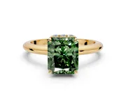 Hidden Halo Engagement Ring Setting for Fancy Green Radiant Cut Center with Plain Rounded Band and Prong Head in Yellow Gold