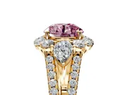 Halo Engagement Ring Setting for Fancy Pink Round Cut Center with Two-Strand Split Shank and Prong Head in Yellow Gold