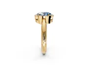 Halo Engagement Ring Setting for Fancy Blue Oval Center with Tapered Plain Band and Prong Head in Yellow Gold