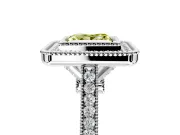 Halo Engagement Ring Setting for Fancy Yellow Princess Cut Center with Milgrain Frame, Pave Band and Prong Head in White Gold