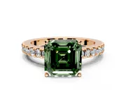 Solitaire Engagement Ring Setting for Fancy Green Asscher Cut Center with Single Row Accent Band and Prong Head in Rose Gold