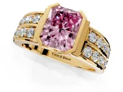 Bezel Engagement Ring Setting for Fancy Pink Radiant Cut Center with Wide Channel-Set Band and Bezel Head in Yellow Gold