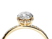 Hidden Halo Engagement Ring Setting for Marquise Center with Pave Band and Prong Head in Yellow Gold