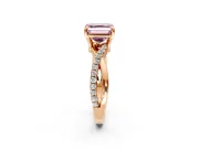Solitaire Engagement Ring Setting for Fancy Pink Asscher Cut Center with Half-Pave Crossover Band and Prong Head in Rose Gold