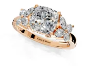 Floral Engagement Ring Setting for Cushion Cut Center with Marquise Cluster Shoulders and Prong Head in Rose Gold