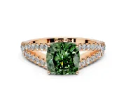 Solitaire Engagement Ring Setting for Fancy Green Cushion Cut Center with Pave Split Shank and Prong Head in Rose Gold