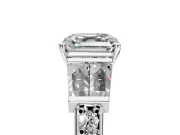 Channel-Set Engagement Ring Setting for Asscher Cut Center with Baguette Band and Prong Head in Platinum