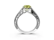 Solitaire Engagement Ring Setting for Fancy Yellow Round Cut Center with Engraved Pave Band and Prong Head in Platinum