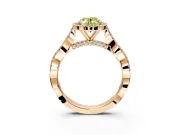 Halo Engagement Ring Setting for Fancy Yellow Oval Center with Twist Band and Prong Head in Rose Gold