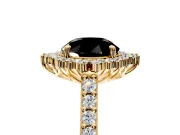 Sunburst Halo Engagement Ring Setting for Fancy Black Round Cut Center with Pave Band and Prong Head in Yellow Gold