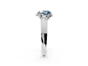 Halo Engagement Ring Setting for Fancy Blue Heart-Shaped Center with Knife Ridge Cathedral Band and Prong Head in White Gold