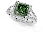 Halo Engagement Ring Setting for Fancy Green Princess Cut Center with Pave Split Shank and Prong Head in Platinum