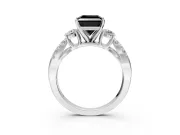 3 Stone Engagement Ring Setting for Fancy Black Princess Cut Center with Pave Split Shank and Prong Head in Sterling Silver
