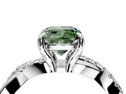 Solitaire Engagement Ring Setting for Fancy Green Cushion Cut Center with Half-Pave Crossover Band and Prong Head in Sterling Silver