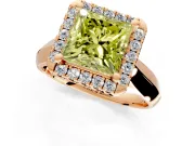 Halo Engagement Ring Setting for Fancy Yellow Princess Cut Center with Square Band and Prong Head in Rose Gold