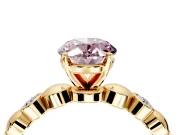 Solitaire Engagement Ring Setting for Fancy Pink Oval Center with Beaded Bezel Station Band and Prong Head in Yellow Gold