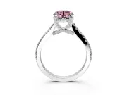 Solitaire Engagement Ring Setting for Fancy Pink Round Cut Center with Widening Pave Band and Claw Prong Head in Sterling Silver